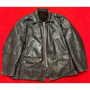 Vintage Men's Leather Biker Jacket Lined Zip Front Pockets Dark Brown Schott?